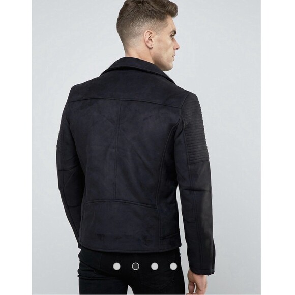 ASOS Design Biker Jacket Black Faux Suede Asymmetrical Zip Moto Jacket L - Picture 2 of 14